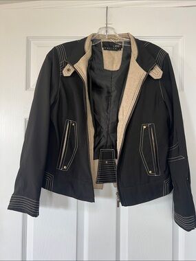 Utex Black Bomber Jacket with Beige Contrast Trim
